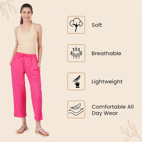 Happy Bunny Parallel Pants for Women 100% Cotton Ankle Length Trousers Regular Fit with Elastic Drawstring Stylish & Pockets Casual Formal Wear for Office & Home (LG, HOT Pink) - Image 4