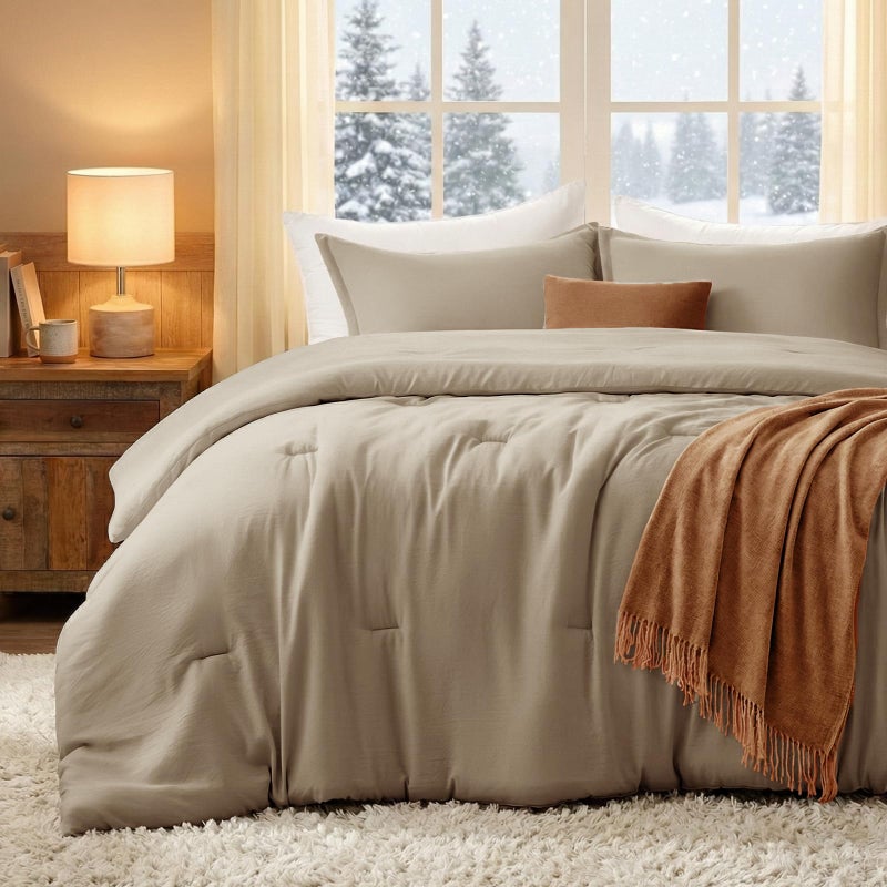 Quataly King Comforter Set Taupebrown,3PCS Soft Lightweight Breathable Bedding Comforter Sets for All Season, King Size(104''×90'' Comforter & 2 Pillowcases) - Image 1