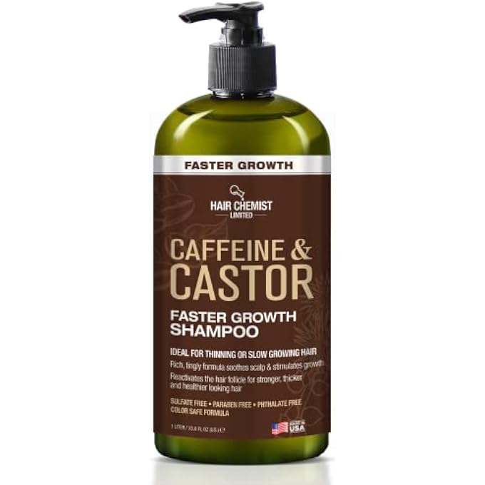 Hair Chemist Caffeine and Castor Faster Growth Shampoo 33.8 oz. - Hair Shampoo for Faster Hair Growth, Sulfate Free Shampoo