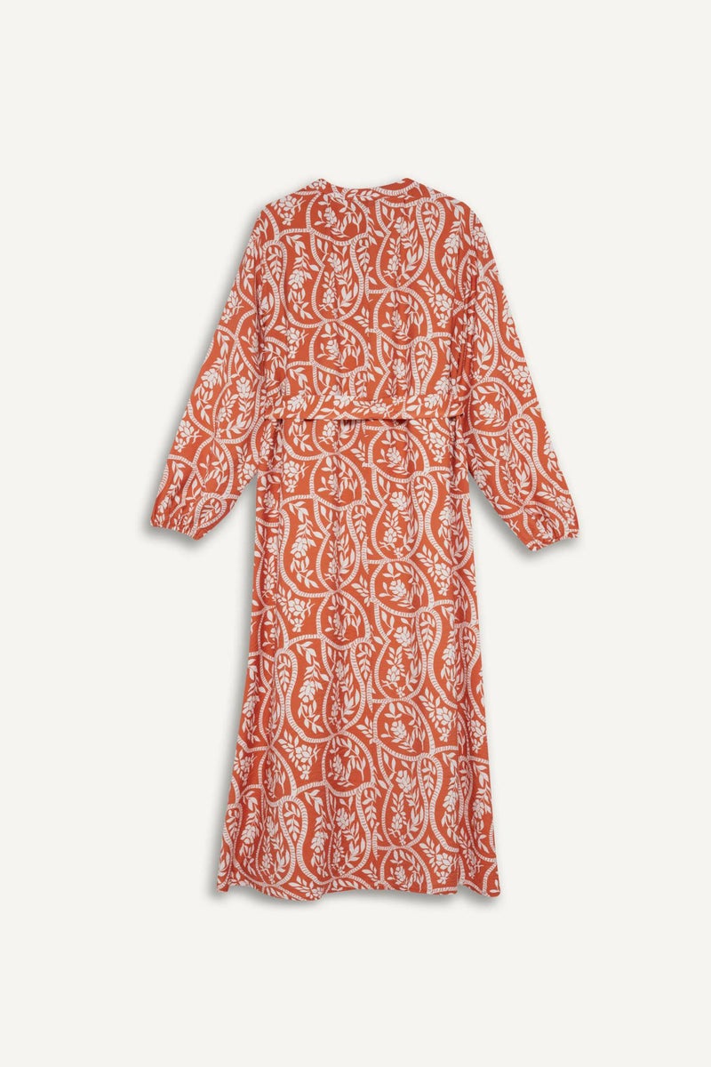 DeFacto Orange Woman Relax Fit Printed Viscose Raglan Sleeves Dress Casual - Image 5