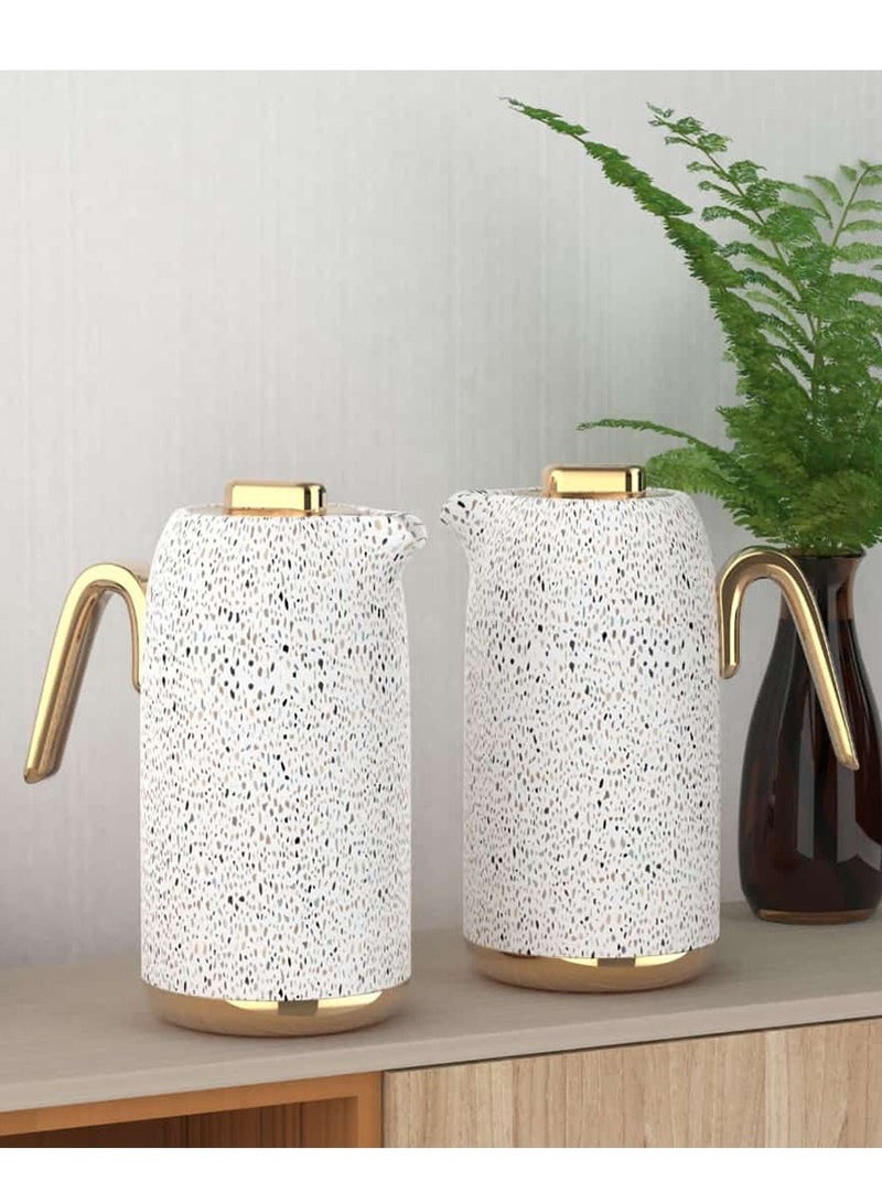 Thermos set for tea and coffee with an elegant and decorative design of two pieces, white/golden  - Image 2