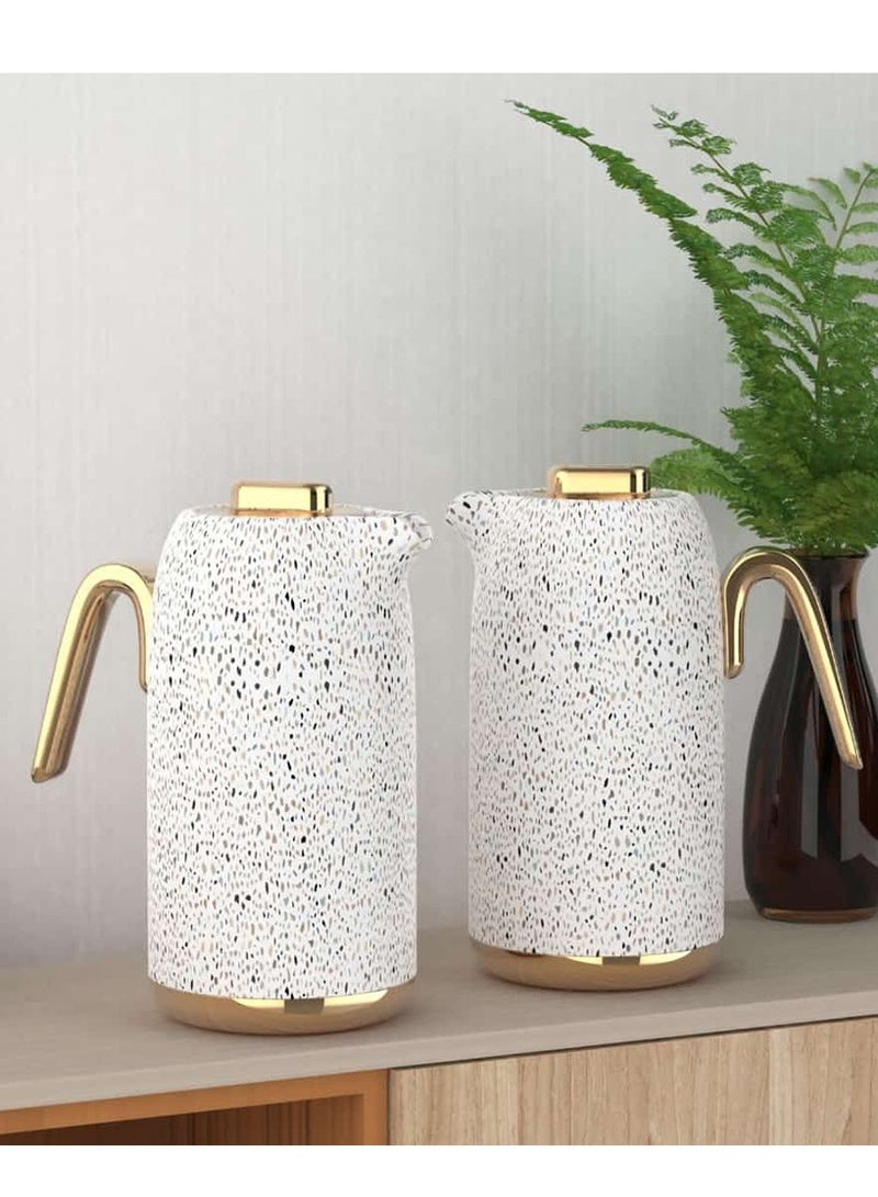 Thermos set for tea and coffee with an elegant and decorative design of two pieces, white/golden  - Image 1