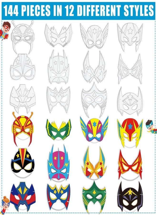 Sosation 144 Pcs Color Your Own Hero Masks DIY Paper Hero Masks Craft Blank Graffiti Favor Gift with Ropes for Kids Holiday Birthday Party Supplies - Image 3