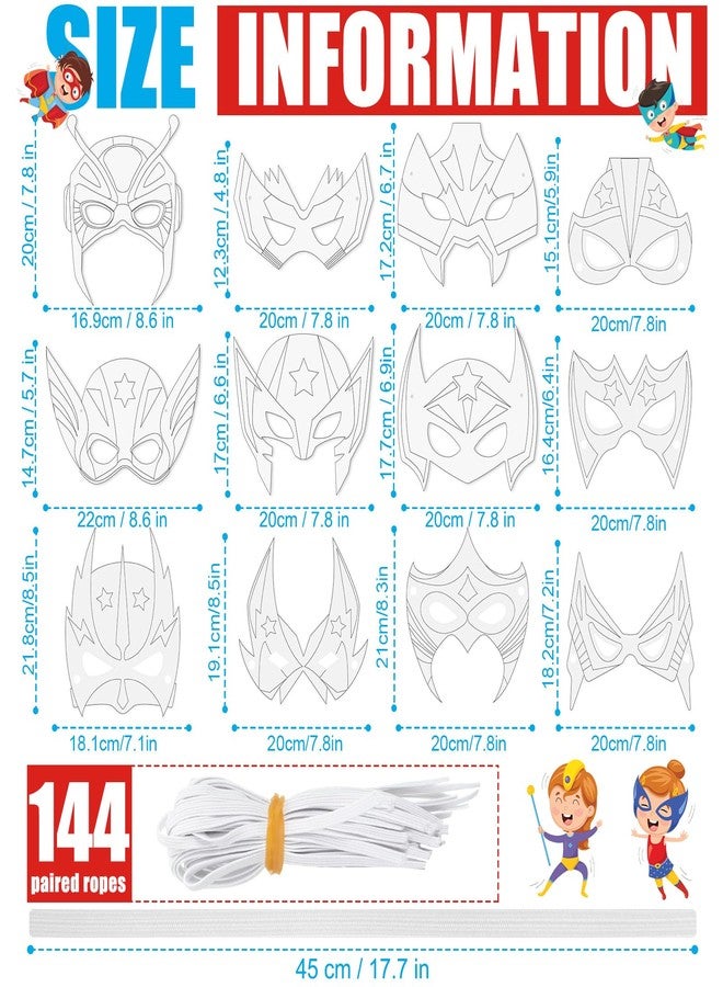 Sosation 144 Pcs Color Your Own Hero Masks DIY Paper Hero Masks Craft Blank Graffiti Favor Gift with Ropes for Kids Holiday Birthday Party Supplies - Image 2