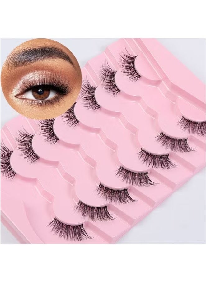 Half Lashes Natural Look Wispy Soft Strip Mink Eyelashes Cat Eye 3D Curl Short False Lashes 7 Pairs - Image 1