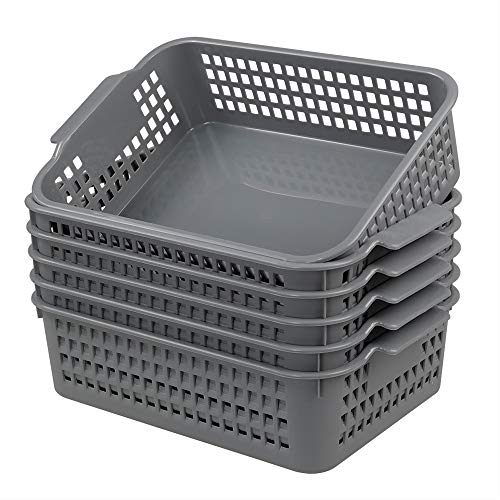 Ggbin 6 Pack Plastic Storage Baskets, Desktop Organizer Basket Bin, Grey Shelf Storage Basket - Image 1