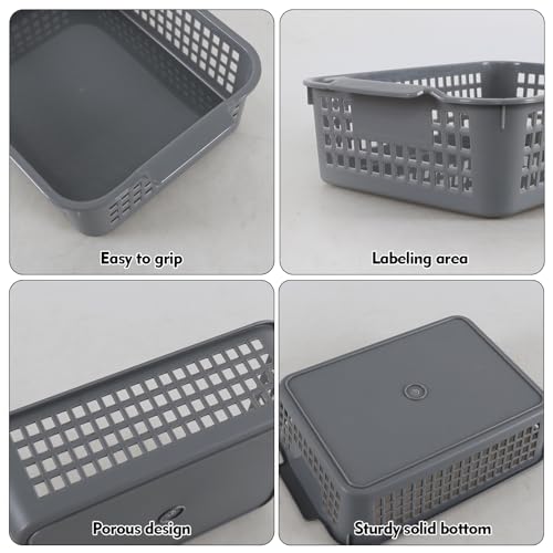 Ggbin 6 Pack Plastic Storage Baskets, Desktop Organizer Basket Bin, Grey Shelf Storage Basket - Image 3
