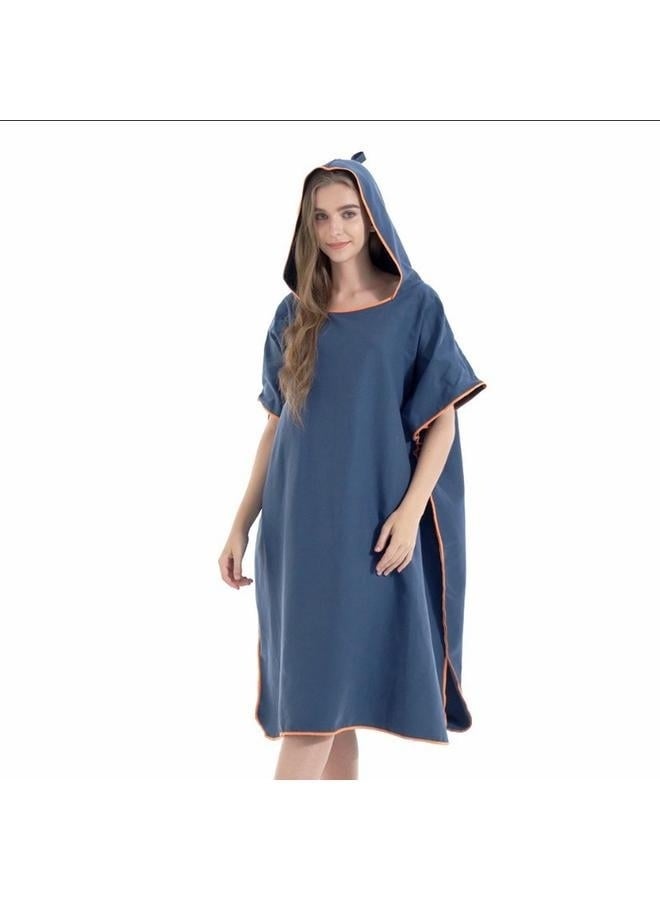Wetsuit Changing Bath Robe, Quick Dry Pool Swim Beach Towel with Hood- Towel Poncho Adult with Hood, Changing Poncho Towel, Microfiber Wearable Cover Up for Surfing Beach Swim - Absorbent Changing Towel (Navy Blue)110*90CM  - Image 1