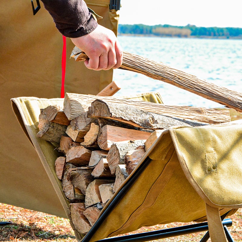 sundick Firewood Storage Bag: Khaki High Intensity Canvas, Wear-resistant Scratch-resistant Stain-resistant - Foldable Aluminum Alloy Bracket, Reinforced Metal Handle, Large Capacity Fireplace Log Holder for - Image 3