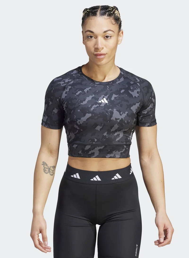 Adidas Techfit Camo Print Crop Training T-Shirt