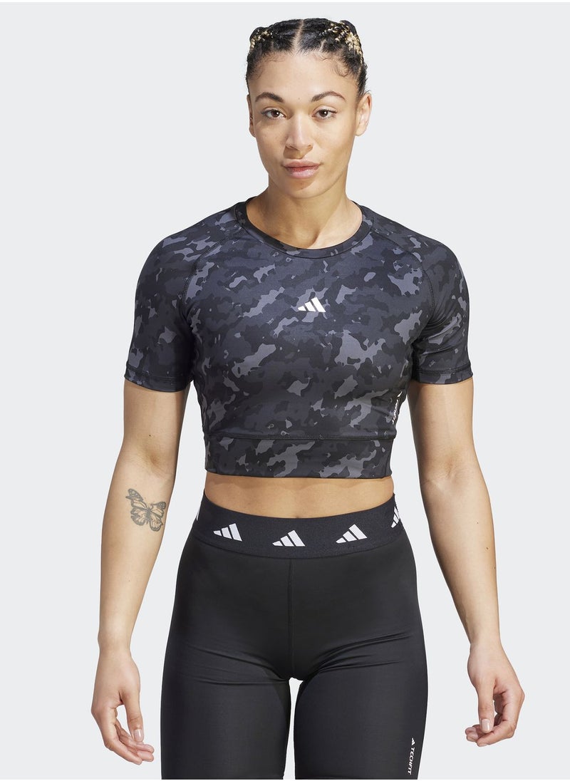 Adidas - Techfit Camo Print Crop Training T-Shirt - Image 1
