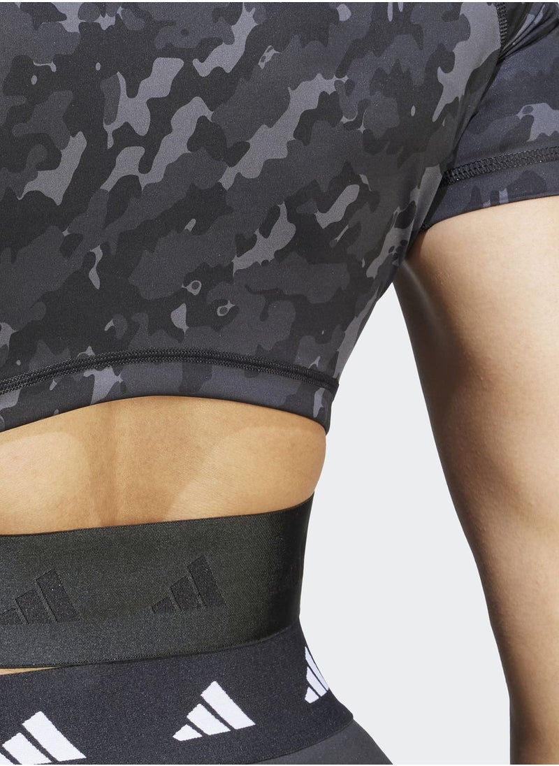 Adidas - Techfit Camo Print Crop Training T-Shirt - Image 1