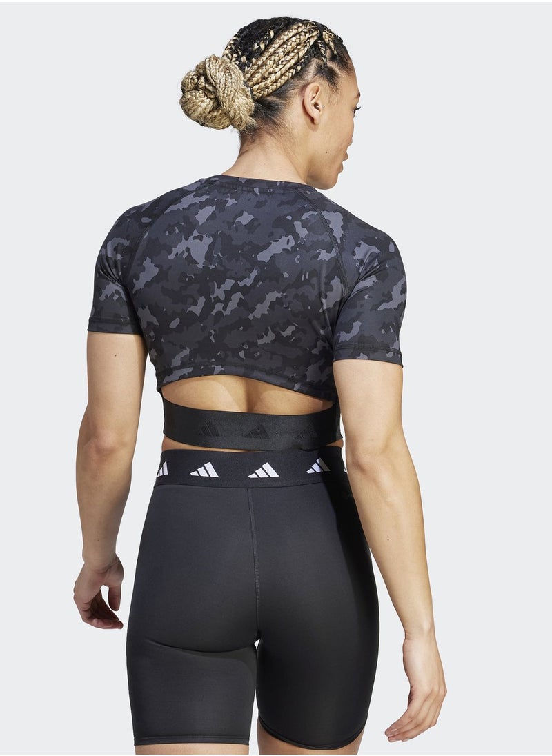 Adidas - Techfit Camo Print Crop Training T-Shirt - Image 1