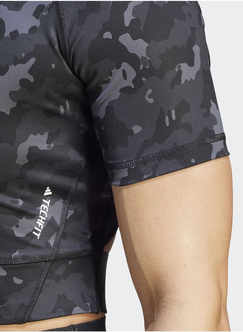 Adidas - Techfit Camo Print Crop Training T-Shirt - Image 1