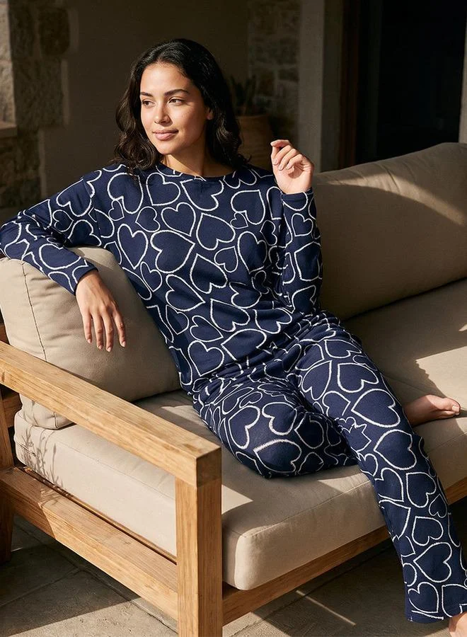 Pyjama Set Heart Textured Top & Trousers