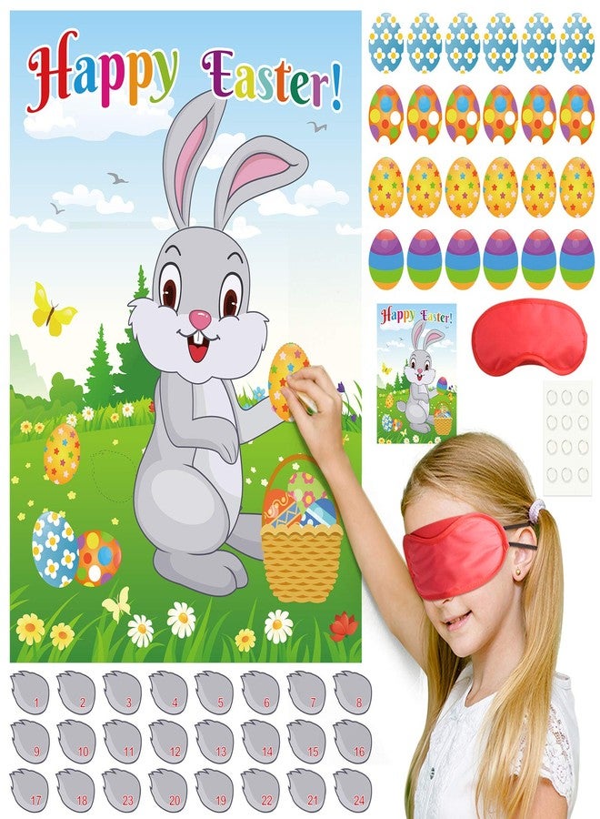 FEPITO Easter Game for Kids, Pin The Tail on The Bunny, Pin The Egg on The Bunny with 24 Tails, 24 Easter Eggs Stickers for Easter Party Decorations, Easter Egg Hunt Activities - Image 1