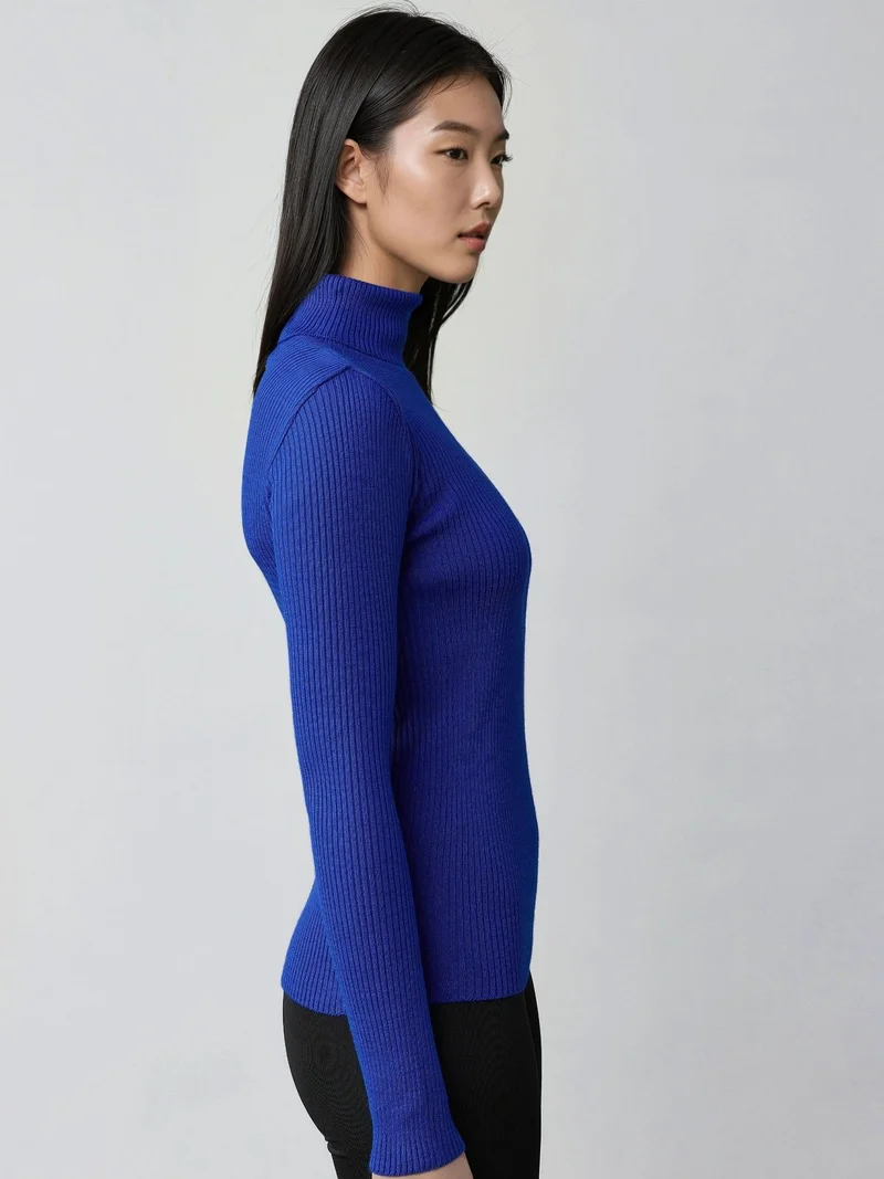 My Fashion Cobalt Blue MY FASHION Fitted Textured Turtleneck Sweater for Women | Best Price UAE