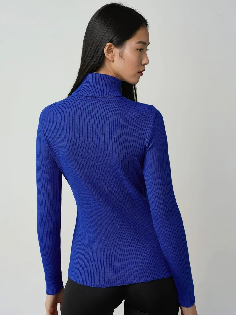 My Fashion Cobalt Blue MY FASHION Fitted Textured Turtleneck Sweater for Women | Best Price UAE