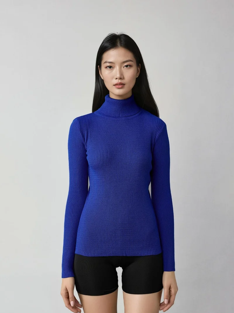 My Fashion Cobalt Blue MY FASHION Fitted Textured Turtleneck Sweater for Women | Best Price UAE