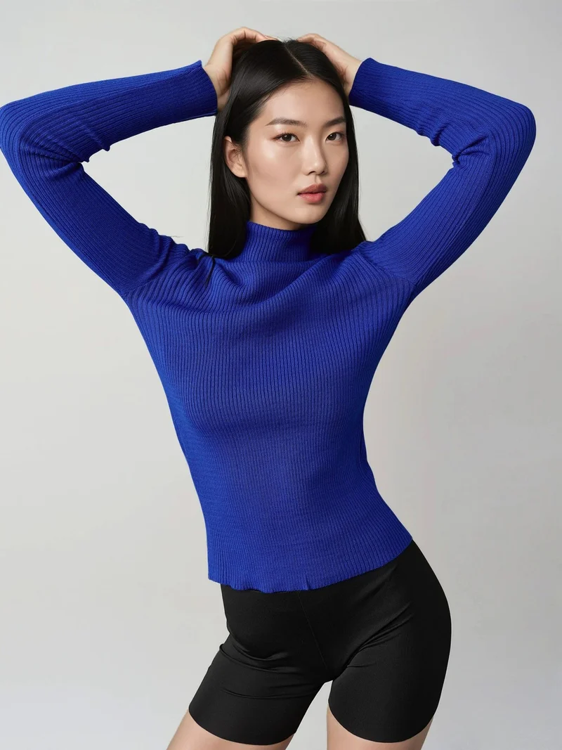 My Fashion Cobalt Blue MY FASHION Fitted Textured Turtleneck Sweater for Women | Best Price UAE