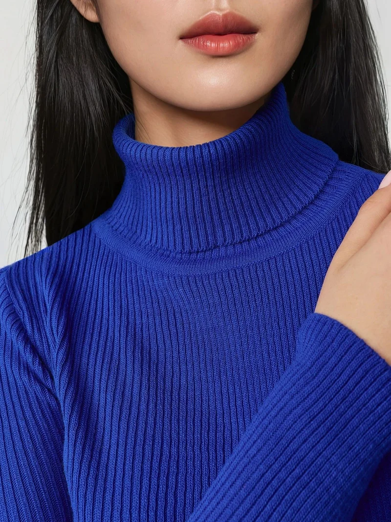 My Fashion Cobalt Blue MY FASHION Fitted Textured Turtleneck Sweater for Women | Best Price UAE