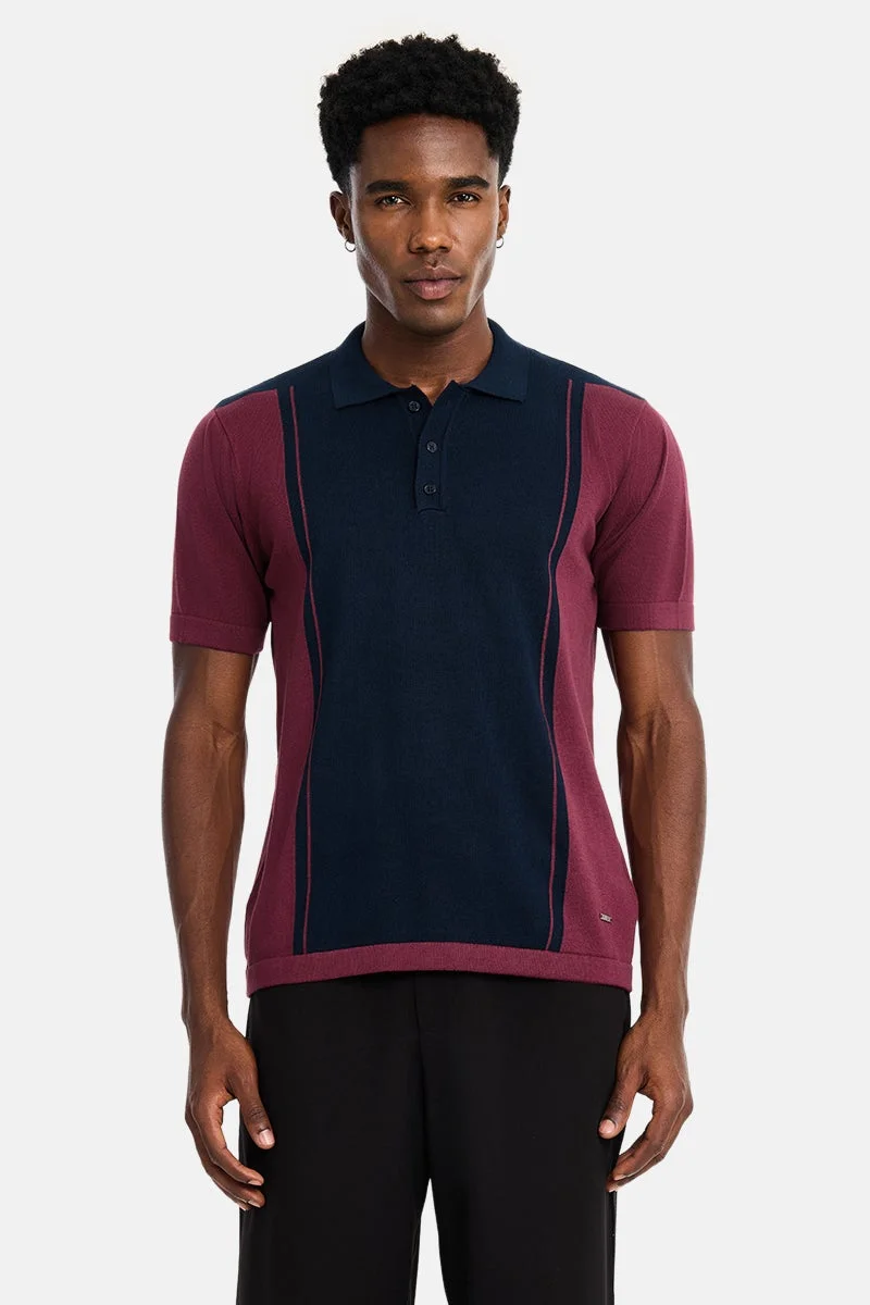 سنيتش Navy Blue Colour Blocked Half Sleeve Regular Fit Casual T-Shirt