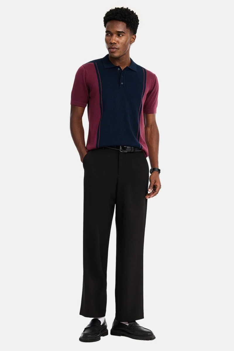 سنيتش Navy Blue Colour Blocked Half Sleeve Regular Fit Casual T-Shirt