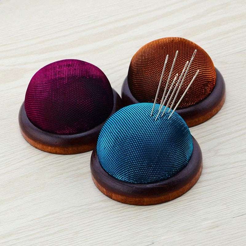 ChezMax Sequins Pincushion Holder Wooden Base Pin Cushion Sewing Needle Holder Handmade Clip Stand Sewing Accessories for Sewing Master DIY Home Use Red - Image 2