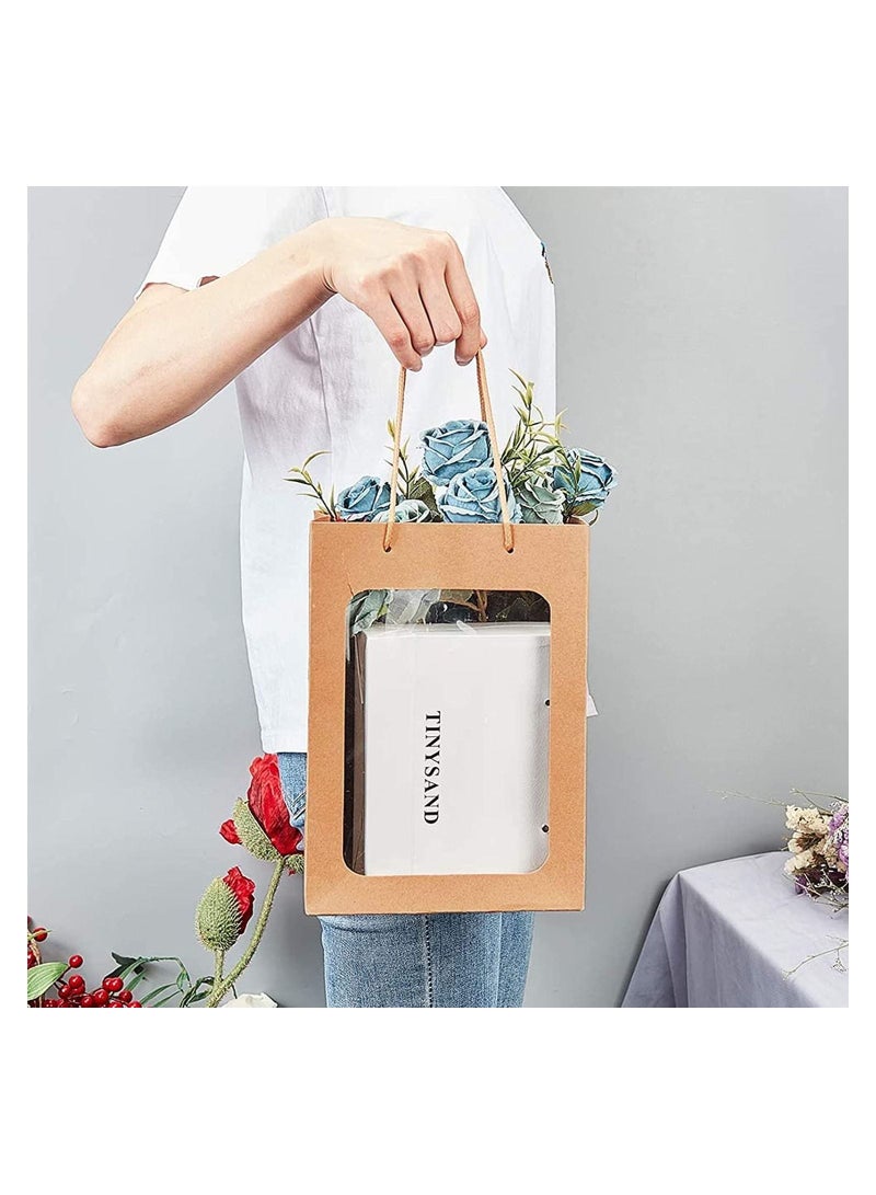 Gift Bags with  18x14x7cm , 12pcs Tote Paper Bags with Transparent clear  Window Brown Gift Bags with Handles Bulk Wedding Party Bags - Image 2