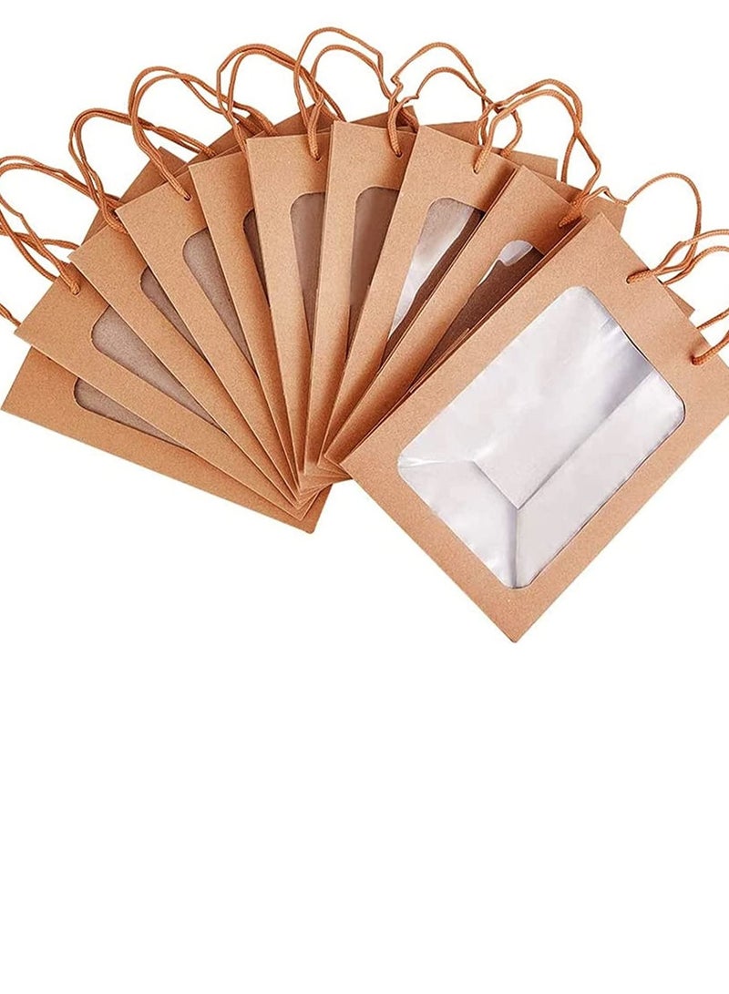 Gift Bags with  18x14x7cm , 12pcs Tote Paper Bags with Transparent clear  Window Brown Gift Bags with Handles Bulk Wedding Party Bags - Image 1