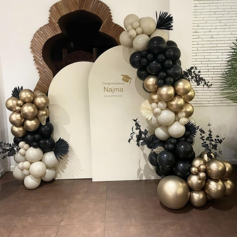 Govpy Black White Gold Balloon Garland Kit, 115Pc Beige Sand Black Cream Metallic Gold Balloon Arch Explosion Star Foil Balloons for Girls Women Birthday Bachelorette Graduation Coquette Party Decoration - Image 5
