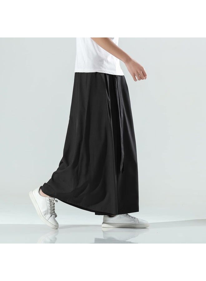 Seidarise Men's Wide Leg Casual Harem Linen Japanese Yoga Harem Pants Hip hop Joggers Baggy, 75black, L - Image 5