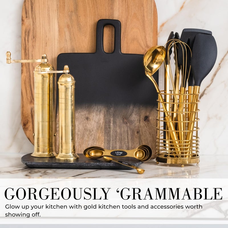 styled settings Black and Gold Kitchen Utensils Set - 7-Piece Silicone Cooking Tools with Gold Utensil Holder for Nonstick Cookware and Modern Kitchens - Stylish Luxury Kitchen Accessories - Image 4