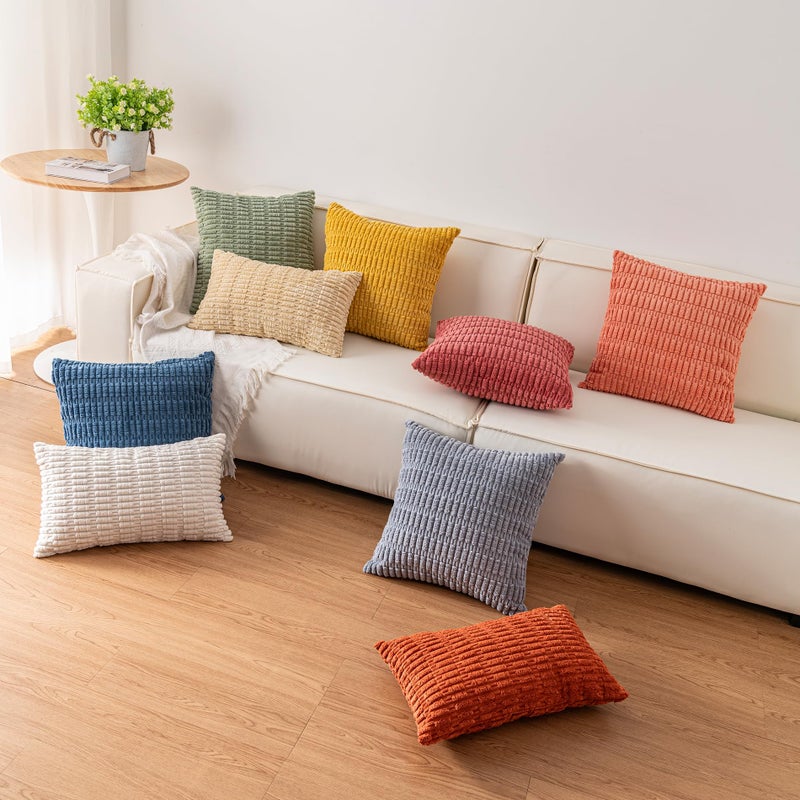 Aegero Pack of 2 Corduroy Decorative Throw Pillow Covers 24x24 InchSoft Striped Pillow Covers Modern Farmhouse Home Decor for Sofa Living Room Couch Bedï¼ˆBeigeï¼‰ - Image 5