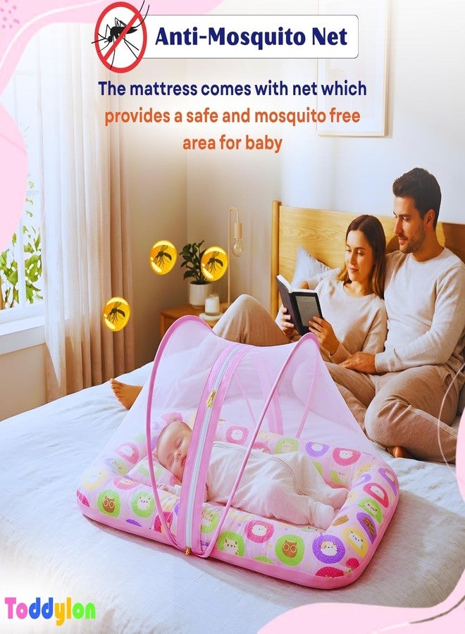 Toddylon Baby Bedding Set for New Born | 3-Piece Soft Cotton Baby Bed with Mosquito Net & Carry Bag | Lightweight Newborn Baby Essentials Gift Combo for Unisex Babies (Pink, 0–6 Months) - Image 2