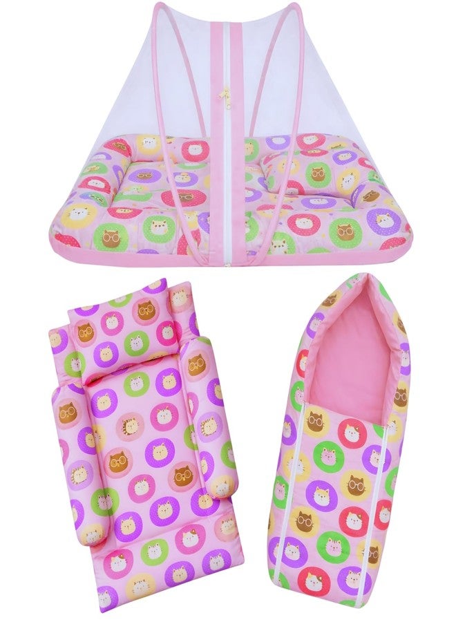 Toddylon Baby Bedding Set for New Born | 3-Piece Soft Cotton Baby Bed with Mosquito Net & Carry Bag | Lightweight Newborn Baby Essentials Gift Combo for Unisex Babies (Pink, 0–6 Months) - Image 1