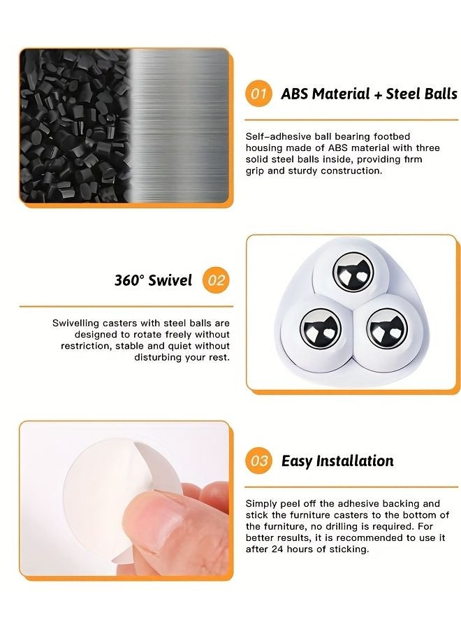 20 White Heavy Duty Mini Roller Wheels 360 Rotating Base No Drilling Installation - Image 4