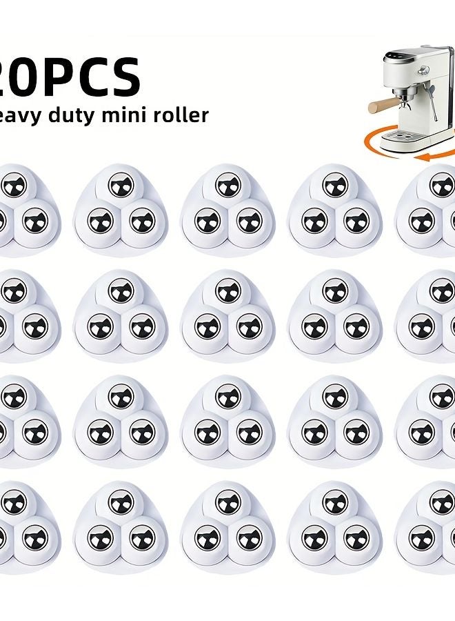 20 White Heavy Duty Mini Roller Wheels 360 Rotating Base No Drilling Installation - Image 1