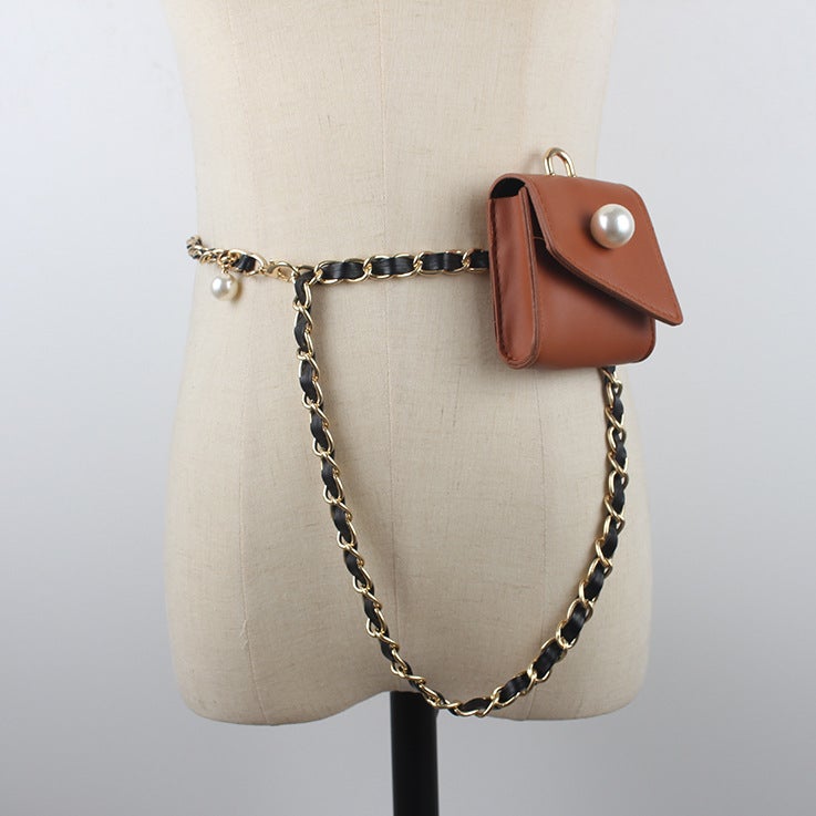 Ins Internet Celebrity Same Style Woven Belt Waist Chain Headset Waist Bag Women'S Mini Crossbody Bag Women'S 2021 New Fashionable - Image 3