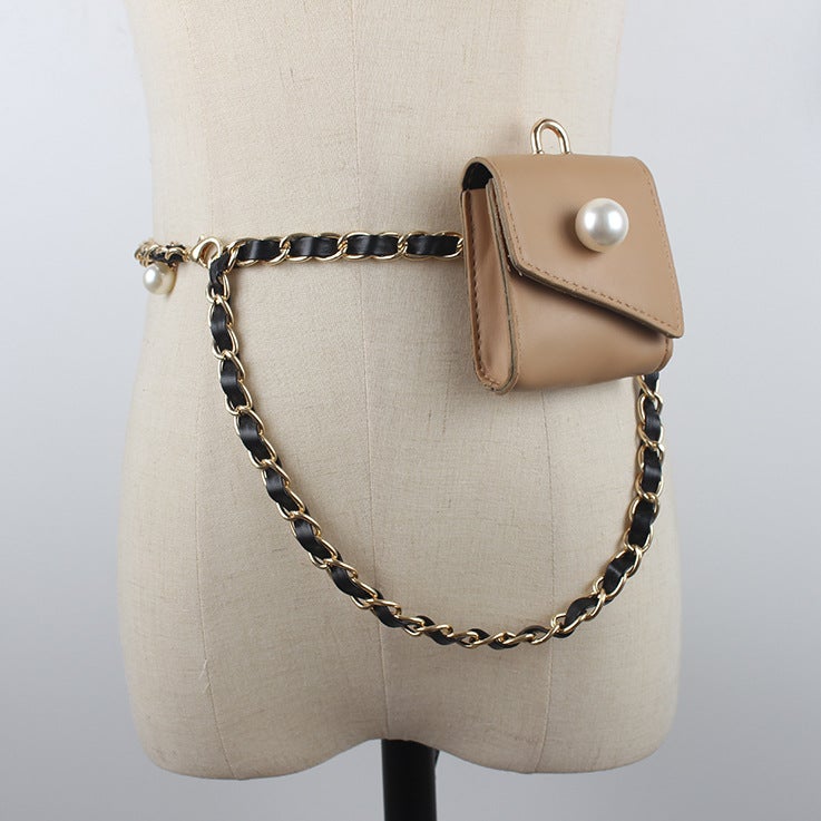 Ins Internet Celebrity Same Style Woven Belt Waist Chain Headset Waist Bag Women'S Mini Crossbody Bag Women'S 2021 New Fashionable - Image 4