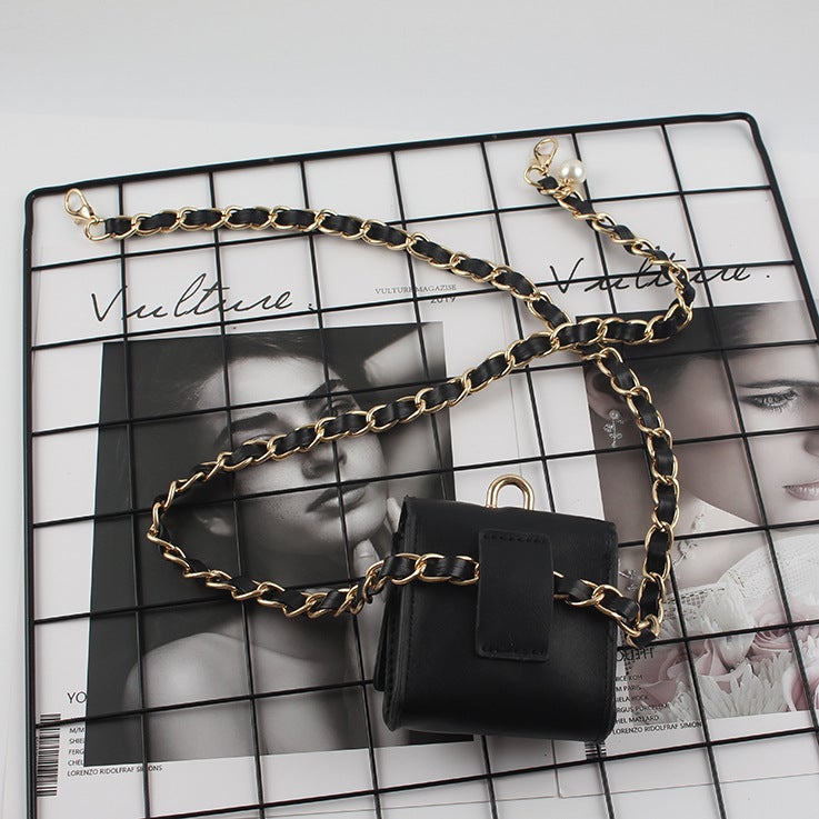 Ins Internet Celebrity Same Style Woven Belt Waist Chain Headset Waist Bag Women'S Mini Crossbody Bag Women'S 2021 New Fashionable - Image 5