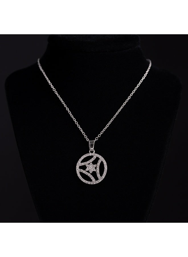 3Diamonds Platinum & Rhodium Round Pendant Necklace with Zircon Flower – Elegant Modern Jewelry for Women - Image 3