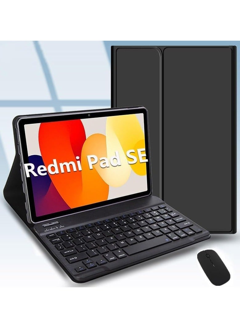 Arabic and English Keyboard Case Compatible with Redmi Pad SE 11 inch 2023 Tablet, Slim Protective Case with Detachable Wireless Bluetooth Keyboard  Mouse - Image 1