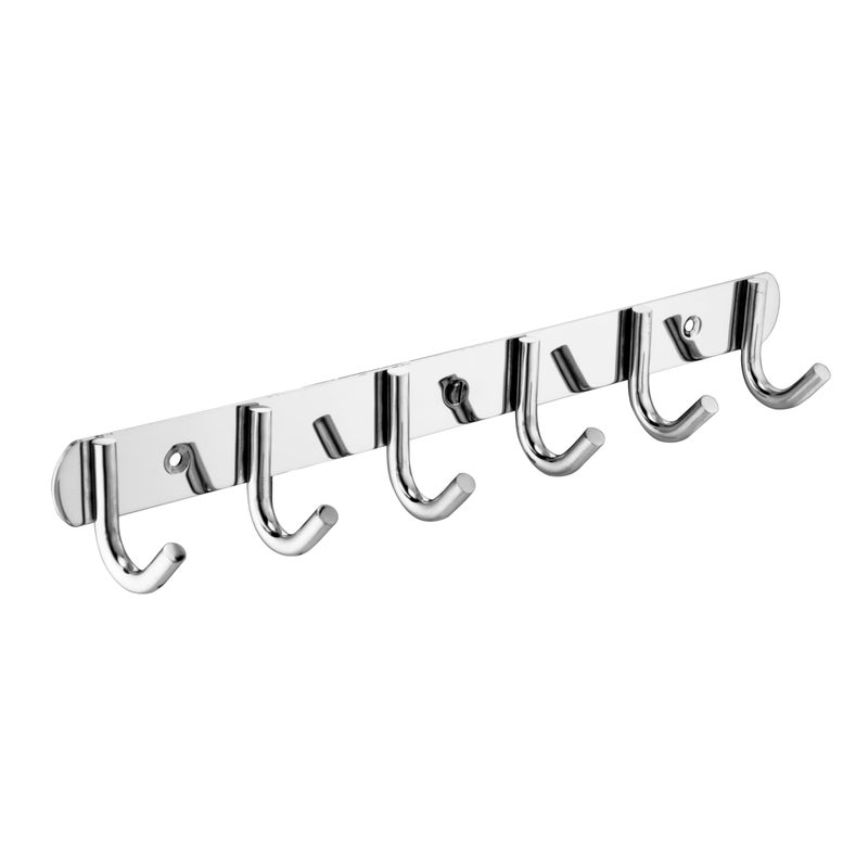 ANATOMIX Stainless Steel 6 Pin Bathroom Cloth Hooks Hanger for Walls of Bathroom/Kitchen-Hook Rail Bar for Clothes/Towel/Keys - JTYPE Pack of 2 - Image 1