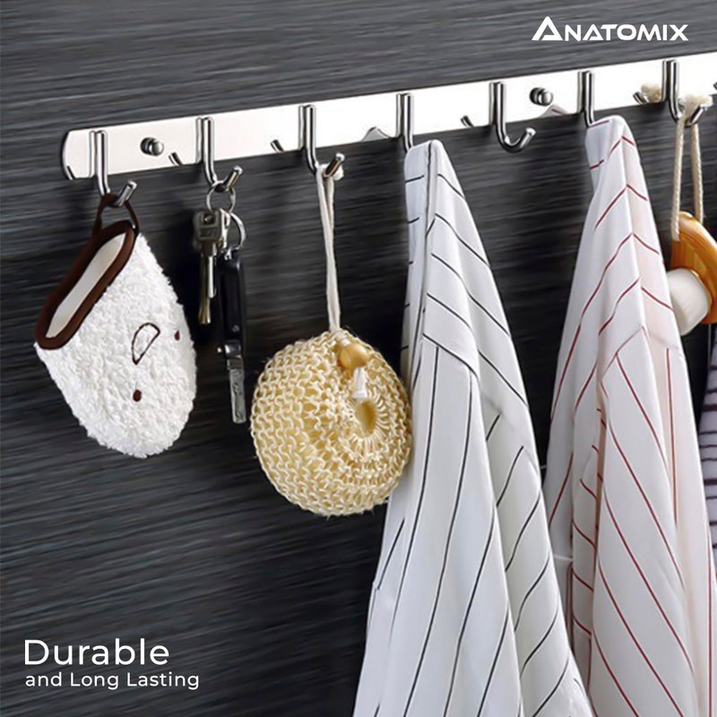 ANATOMIX Stainless Steel 6 Pin Bathroom Cloth Hooks Hanger for Walls of Bathroom/Kitchen-Hook Rail Bar for Clothes/Towel/Keys - JTYPE Pack of 2 - Image 4
