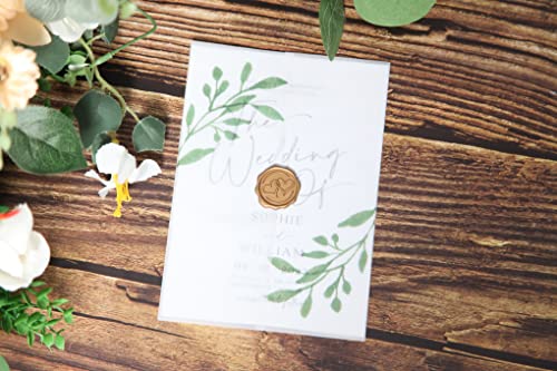 Puremigo 50 Pack Eucalyptus Greenery Printed Pre-Folded Vellum Jackets for 5x7 Invitations - 115GSM Vellum Paper 5x7 Jackets - Vellum Wedding Invitations Wraps - Transparent Wedding Invitations Jacket - Image 5