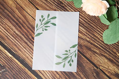 Puremigo 50 Pack Eucalyptus Greenery Printed Pre-Folded Vellum Jackets for 5x7 Invitations - 115GSM Vellum Paper 5x7 Jackets - Vellum Wedding Invitations Wraps - Transparent Wedding Invitations Jacket - Image 4