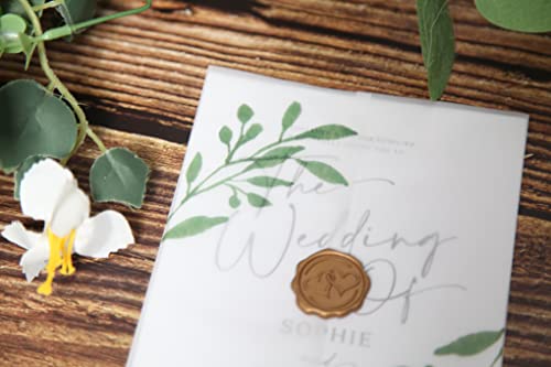 Puremigo 50 Pack Eucalyptus Greenery Printed Pre-Folded Vellum Jackets for 5x7 Invitations - 115GSM Vellum Paper 5x7 Jackets - Vellum Wedding Invitations Wraps - Transparent Wedding Invitations Jacket - Image 3