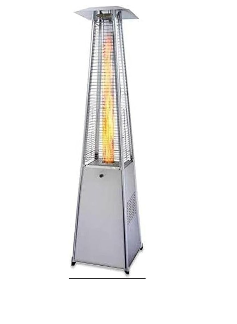 مدفأة غاز هرمية للفناء - مدفأة خارجية من الفولاذ المقاوم للصدأ مع أنبوب لهب من زجاج الكوارتز | ١٣ كيلو واط | عجلات لسهولة الحركة | للاستخدام في الحدائق والتراسات والمطاعم - Image 1
