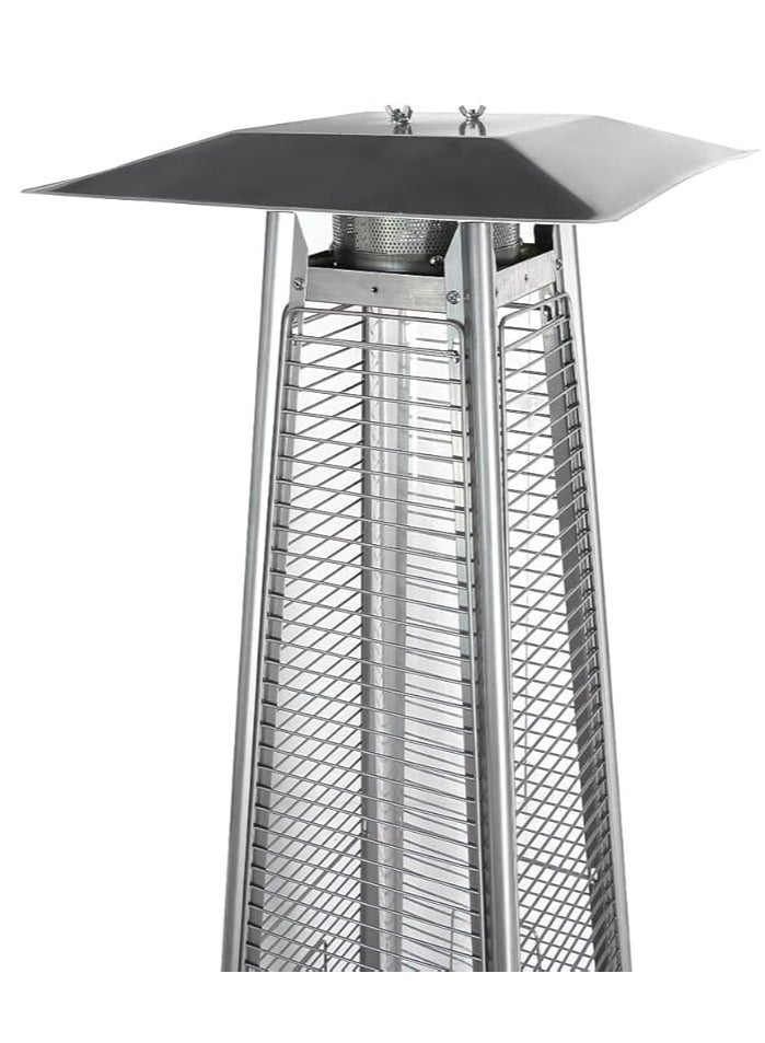 مدفأة غاز هرمية للفناء - مدفأة خارجية من الفولاذ المقاوم للصدأ مع أنبوب لهب من زجاج الكوارتز | ١٣ كيلو واط | عجلات لسهولة الحركة | للاستخدام في الحدائق والتراسات والمطاعم - Image 2